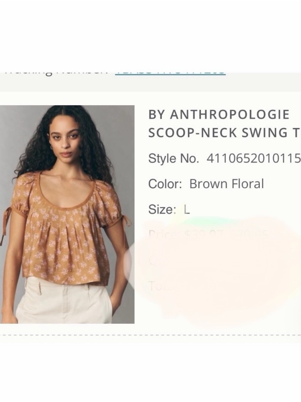 Anthropologie Brown Floral Scoop-Neck Swing Top NWT